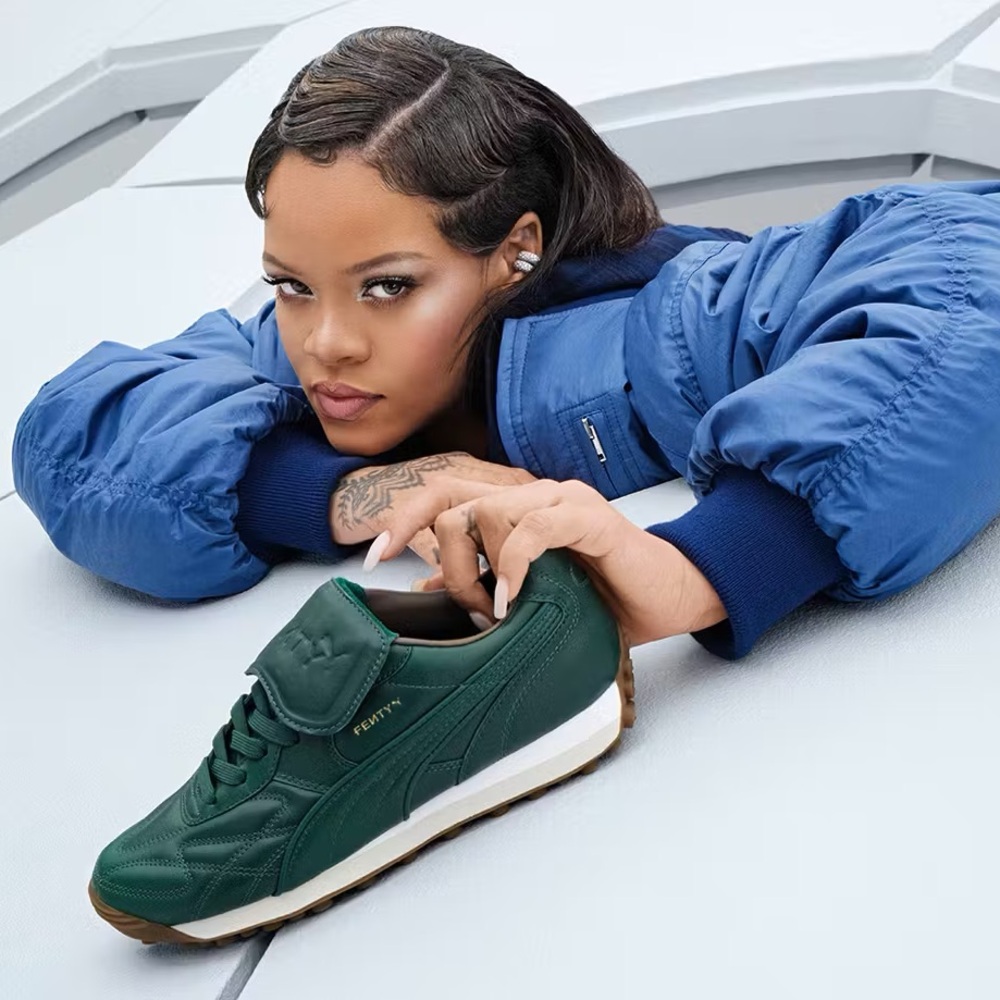 Puma Fenty Women's Dark Green Sneakers with White Midsole and Gum Outsole